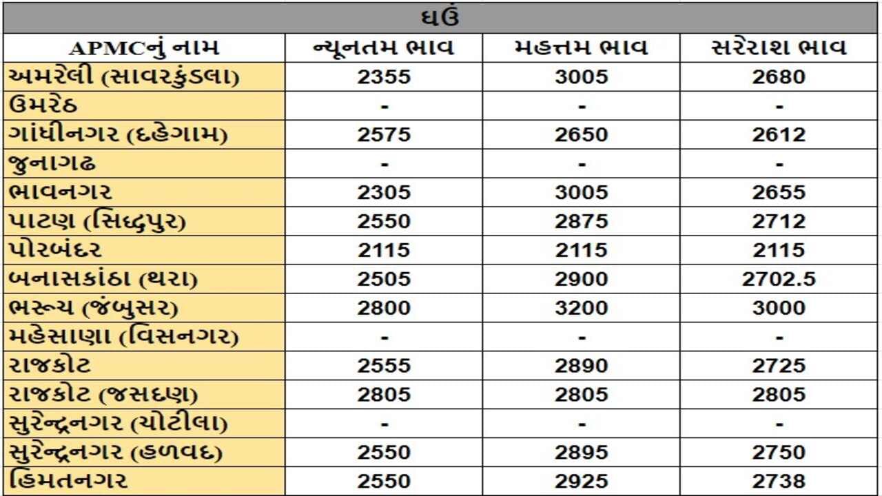 ઘઉંના તા.20-08-2024ના રોજ APMCના ભાવ રૂ.2115 થી 3200 રહ્યા.