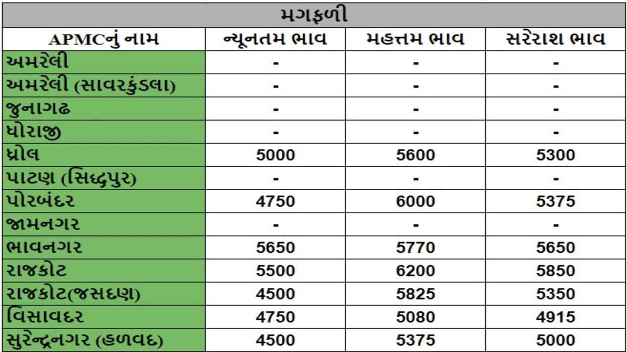 મગફળીના તા.22-08-2024ના રોજ APMCના ભાવ રૂ.4500 થી 6200 રહ્યા.