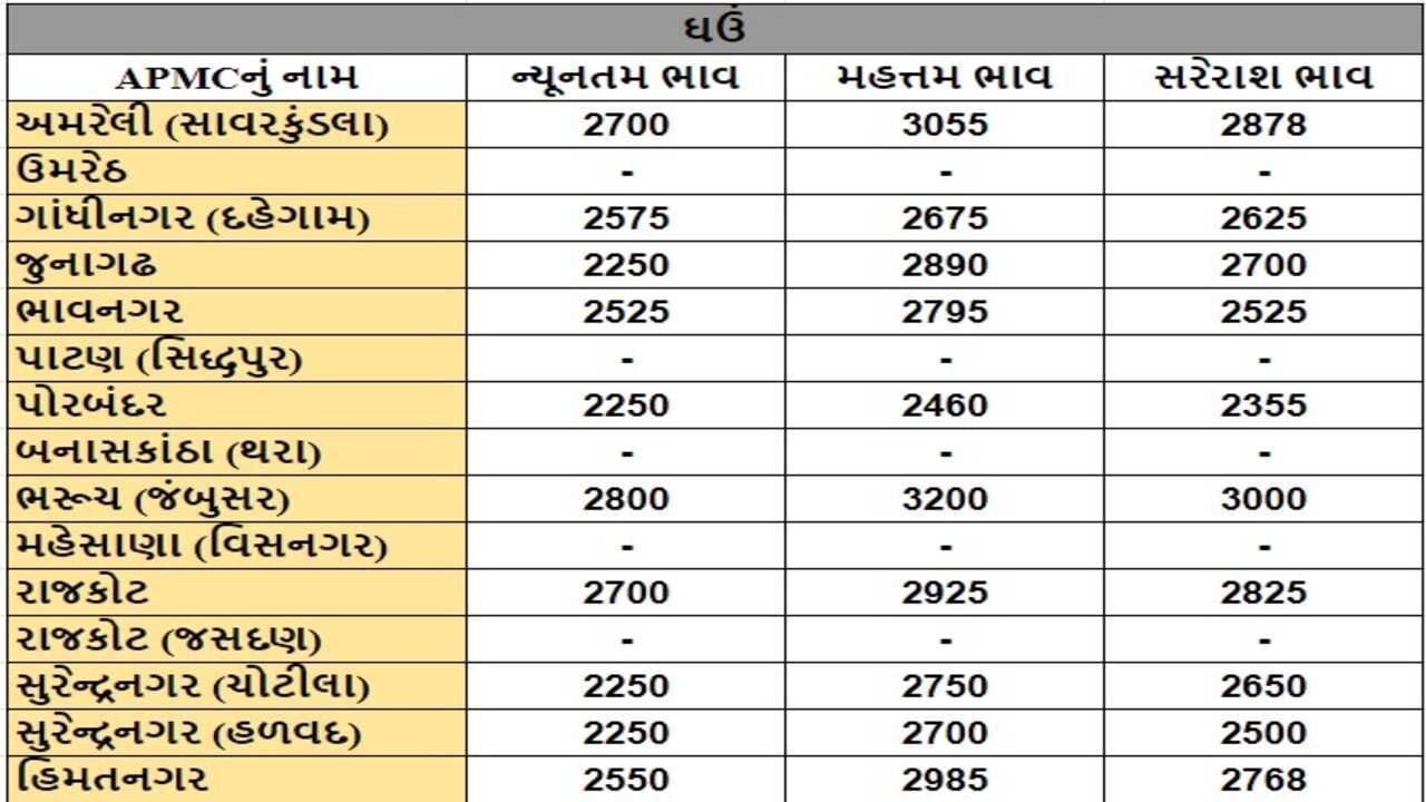 ઘઉંના તા.18-09-2024ના રોજ APMCના ભાવ રૂ.2250 થી 3200 રહ્યા.