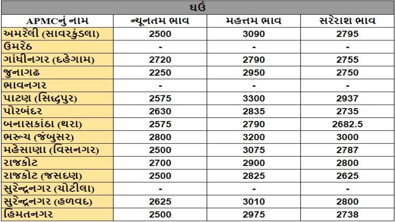 ઘઉંના તા.21-09-2024ના રોજ APMCના ભાવ રૂ.2250 થી 3300 રહ્યા.