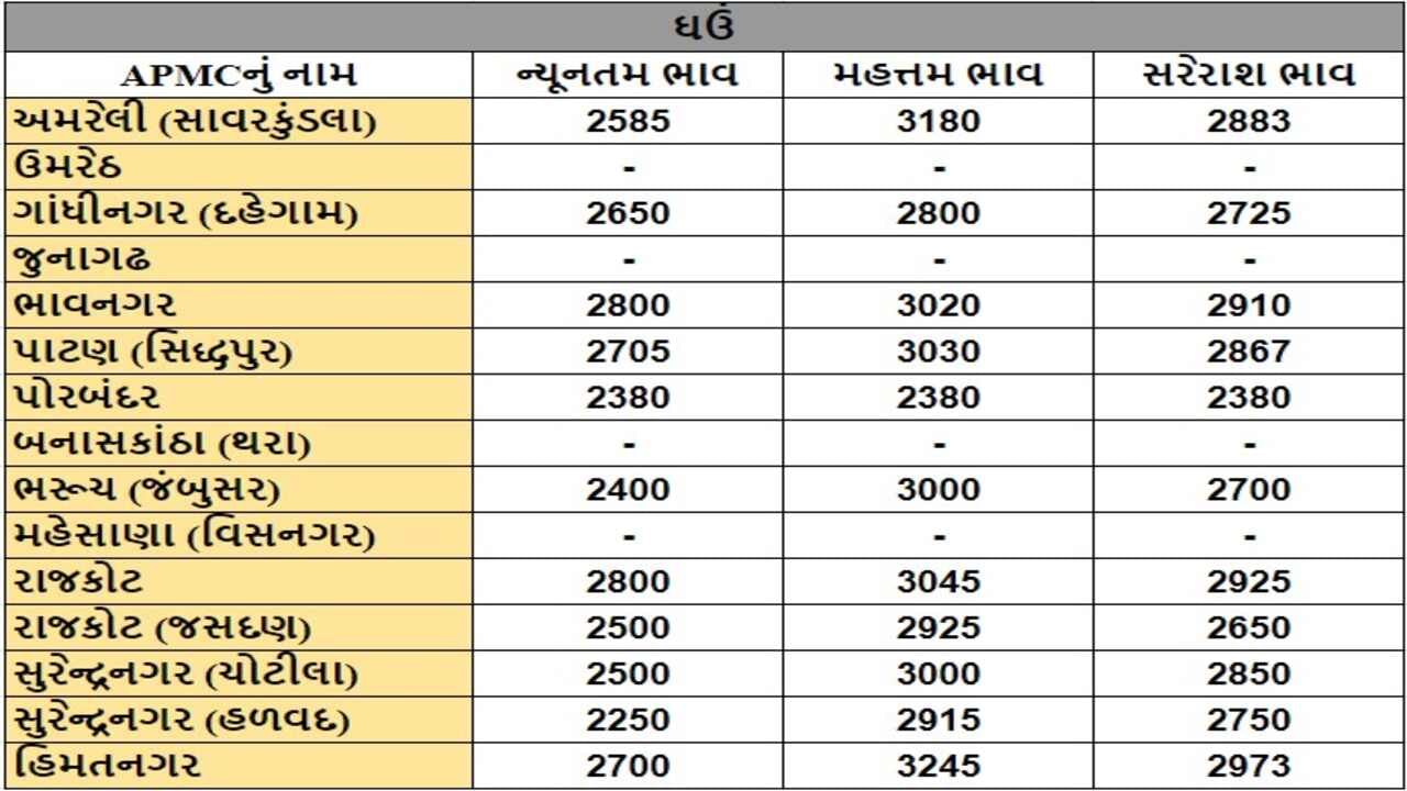 ઘઉંના તા.17-10-2024ના રોજ APMCના ભાવ રૂ.2250 થી 3245 રહ્યા.