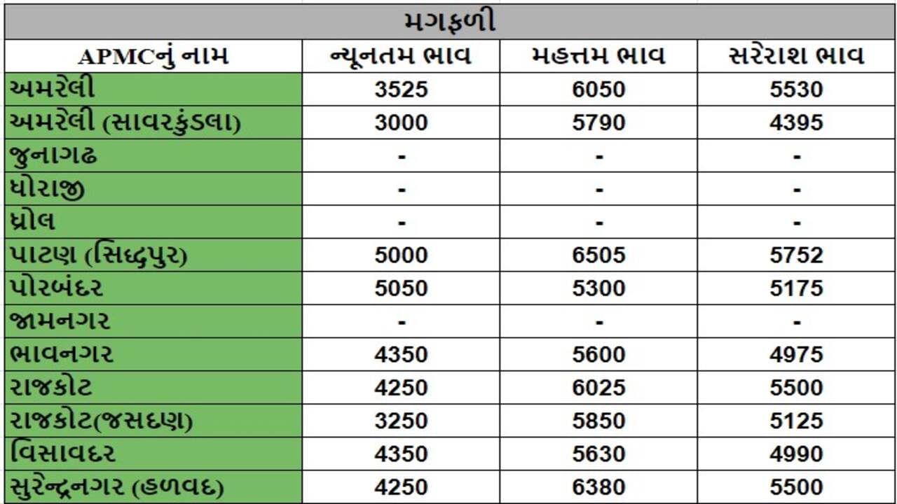 મગફળીના તા.17-10-2024ના રોજ APMCના ભાવ રૂ.3000 થી 6505 રહ્યા.