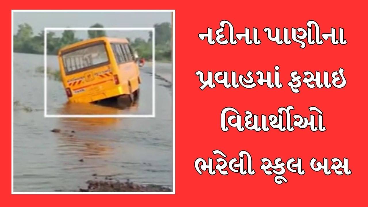Surendranagar : સ્કૂલના વિદ્યાર્થીઓ ભરેલી સ્કૂલ બસ નદીના પાણીમાં ફસાઇ, જીવના જોખમે બાળકોનું રેસ્ક્યૂ, જુઓ Video