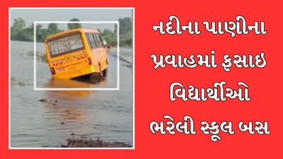 Surendranagar : સ્કૂલના વિદ્યાર્થીઓ ભરેલી સ્કૂલ બસ નદીના પાણીમાં ફસાઇ, જીવના જોખમે બાળકોનું રેસ્ક્યૂ, જુઓ Video