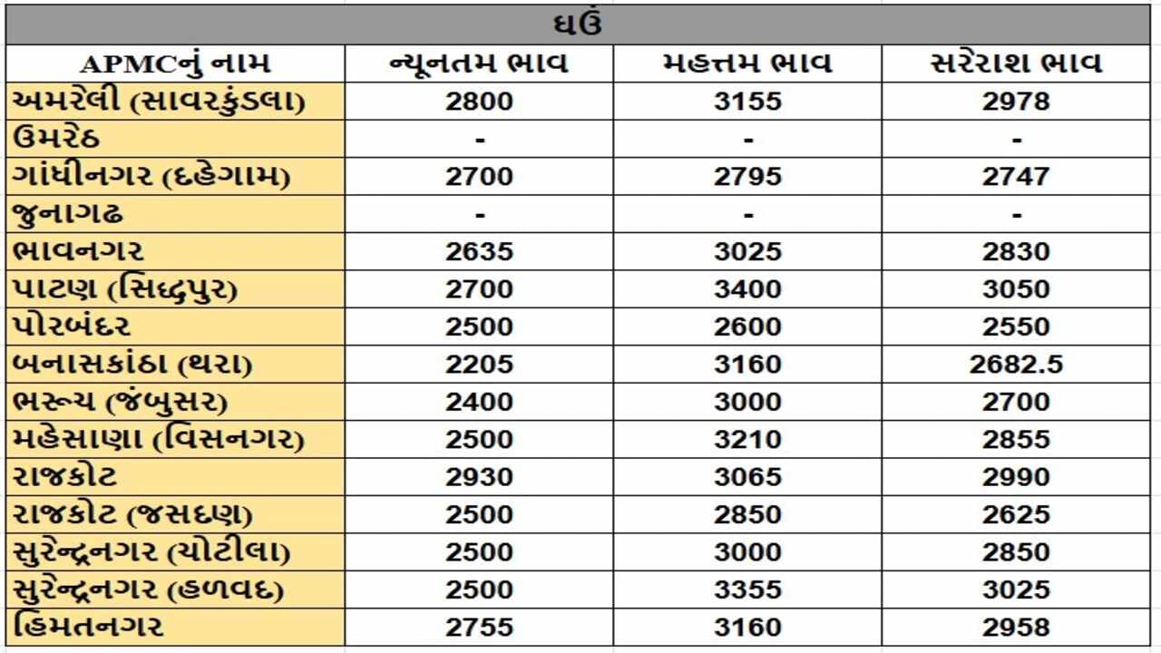 ઘઉંના તા.11-12-2024ના રોજ APMCના ભાવ રૂ.2205 થી 3400 રહ્યા.