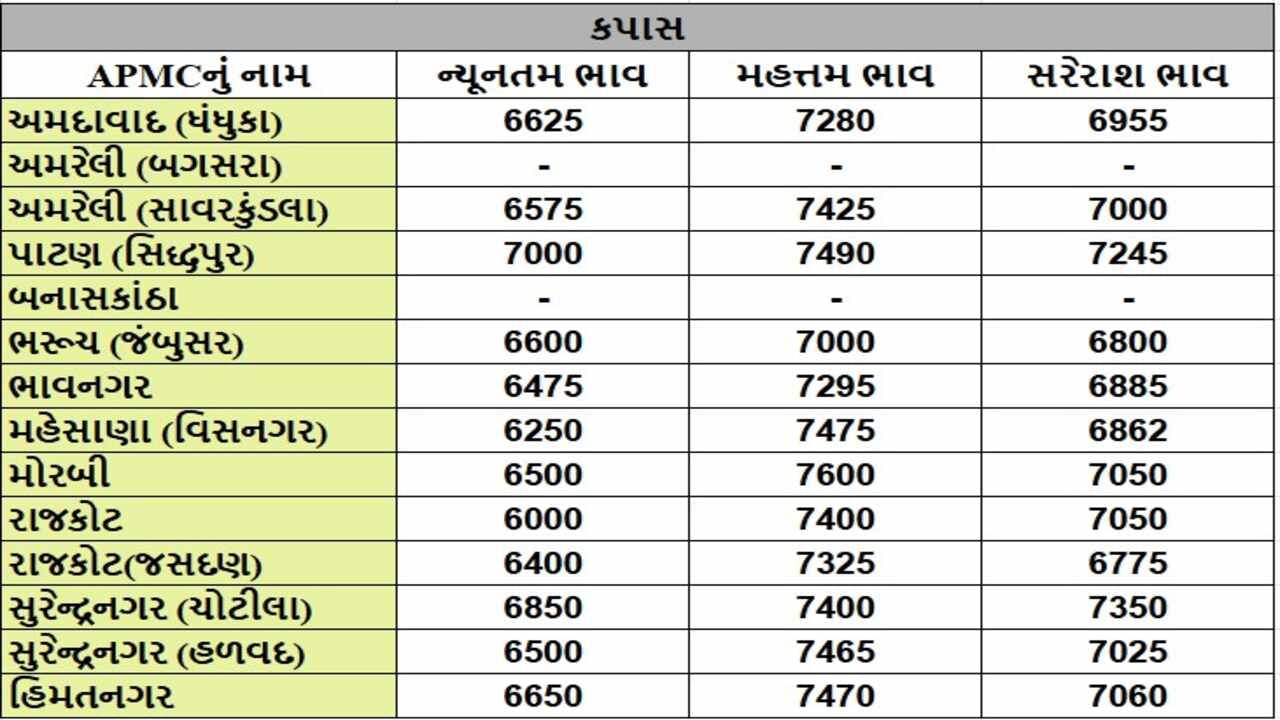 કપાસના તા.02-12-2024ના રોજ APMCના ભાવ રૂ.6000 થી 7600 રહ્યા.