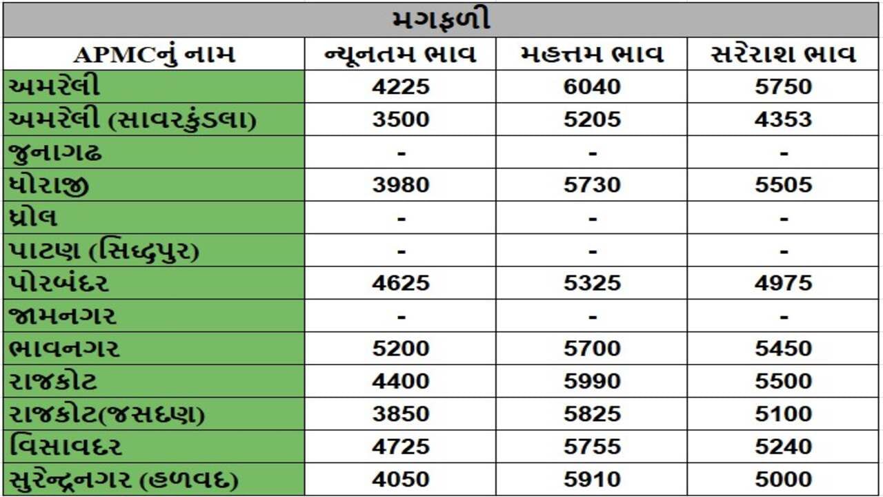 મગફળીના તા.26-12-2024ના રોજ APMCના ભાવ રૂ.3500 થી 6040 રહ્યા.