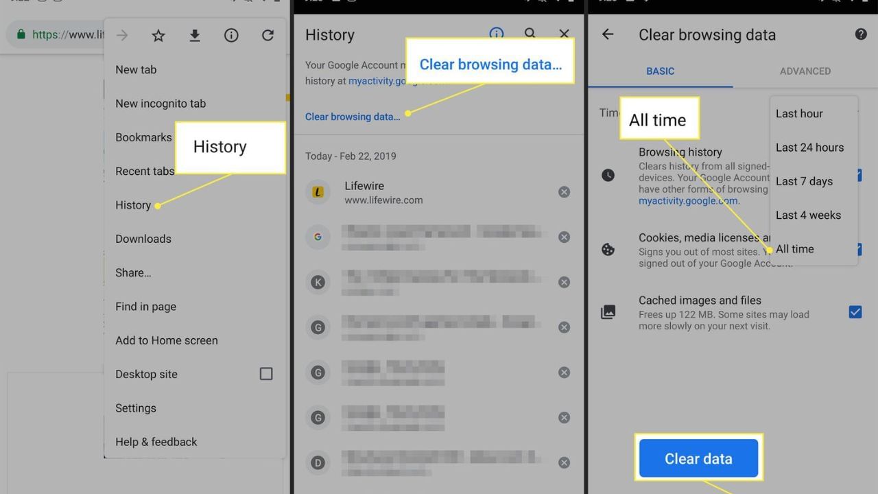 પરંતુ અહીં એક વાતનું ધ્યાન રાખવા જેવું છે કે, ડેટા પર ક્લિક કરતા પહેલા, તમારે ઉપરની ટાઈમ રેન્જ પસંદ કરવી પડશે કે તમે કેટલો સમય પહેલાની હિસ્ટ્રી કાઢી નાખવા માંગો છો, અહીં તમારે છેલ્લો કલાક, છેલ્લા 24 કલાક, છેલ્લો 7 દિવસ , કે છેલ્લા 4 અઠવાડિયા અથવા તમે બ્રાઉઝરનો ઉપયોગ કરી રહ્યાં છો તે સમય કાઢી નાખવાનો વિકલ્પ.
