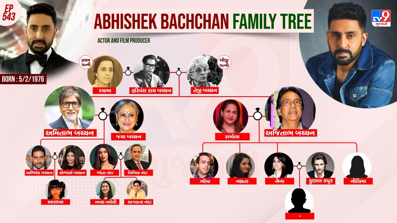 બોલિવુડ અભિનેતા અભિષેક બચ્ચન એક જાણીતો અભિનેતા છે. તે અનેક વર્ષોથી ઈન્ડસ્ટ્રીમાં એક્ટિવ છે. તો આજે આપણે અભિષેક બચ્ચનના પરિવાર તેમજ પર્સનલ લાઈફ વિશે જાણીએ