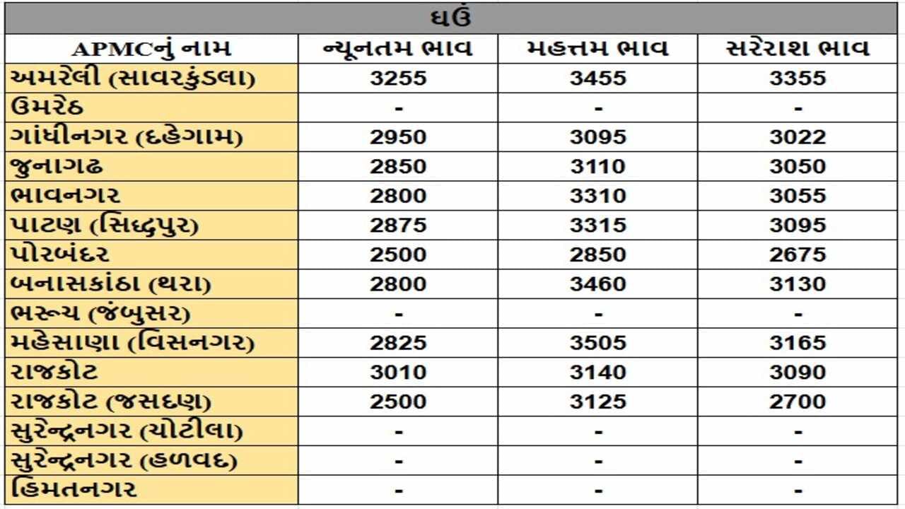 ઘઉંના તા.25-01-2025ના રોજ APMCના ભાવ રૂ.2500 થી 3505 રહ્યા.