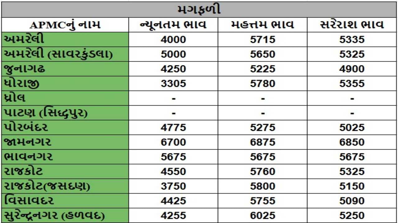 મગફળીના તા.23-01-2025ના રોજ APMCના ભાવ રૂ.3305 થી 6875 રહ્યા.