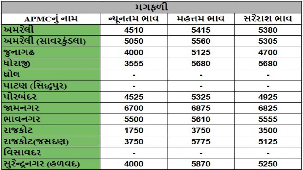 મગફળીના તા.25-01-2025ના રોજ APMCના ભાવ રૂ.1750 થી 6875 રહ્યા.