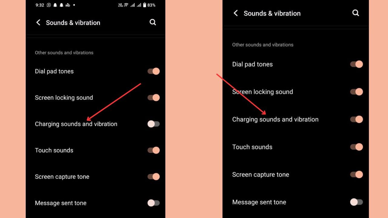 હવે તમે નીચે જશો ત્યાં તમને Charging Sound and Vibrationનો ઓપ્શન દેખાશે, હવે તેને ઓન કરી લો બસ આટલુ કરશો કે તમારા ફોનને તમે જ્યારે ચાર્જમાં મુકશો ત્યારે સાઉન્ડની સાથે વાઈબ્રેશન પણ થશે