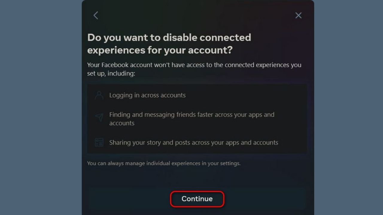 અહીં તમે ક્લિક કરશો કે તમને એક પેજ દેખાશે જેમાં લખેલુ હશે કે Do you want to disable connected experiences for your account દેખાશે જ્યાં Continueનું ઓપ્શન દેખાશે તેના પર ક્લિક કરો 