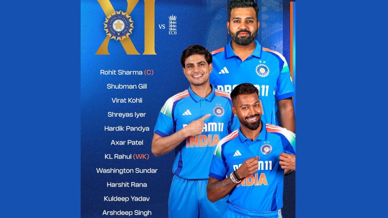 રોહિત શર્મા, શુભમન ગિલ, વિરાટ કોહલી, શ્રેયસ ઐયર, કેએલ રાહુલ, હાર્દિક પંડ્યા, અક્ષર પટેલ, કુલદીપ યાદવ, હર્ષિત રાણા, વોશિંગ્ટન સુંદર, અર્શદીપ સિંહ ત્રીજી વનડેમાં ટીમ ઇન્ડિયાની આવી છે પ્લેઇંગ ઇલેવન