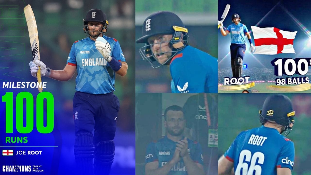 રૂટે આ સદી 98 બોલમાં પૂર્ણ કરી, જે તેની ODI કારકિર્દીમાં 17મી સદી અને ચેમ્પિયન્સ ટ્રોફીના ઈતિહાસમાં બીજી સદી છે. આ પહેલા 2017 ચેમ્પિયન્સ ટ્રોફીમાં રૂટે બાંગ્લાદેશ સામે સદી ફટકારી હતી.