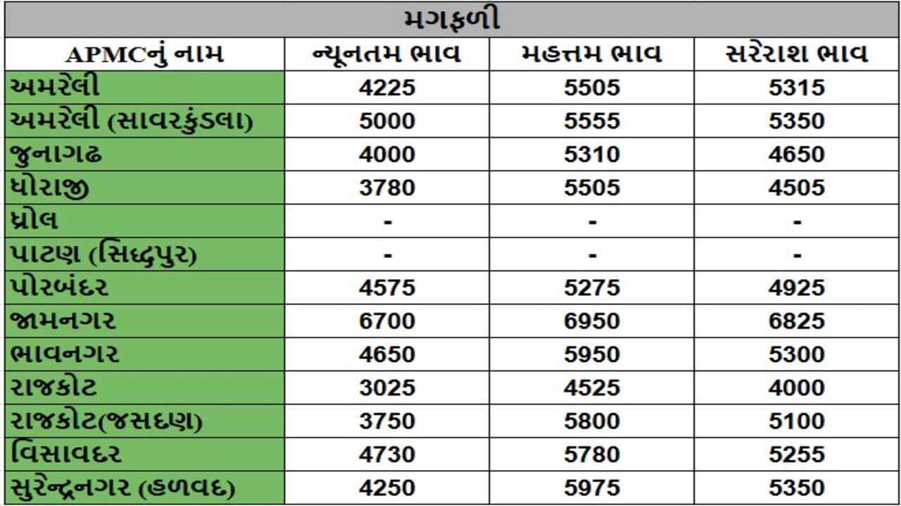 મગફળીના તા.05-02-2025ના રોજ APMCના ભાવ રૂ.3025 થી 6950 રહ્યા.