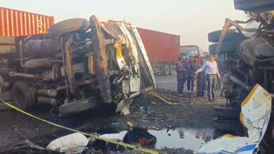 Surat : હજીરામાં ડમ્પર અને ખાનગી કંપનીની બસની ભયાનક ટક્કર, એકનું મોત, જુઓ અકસ્માતના CCTV