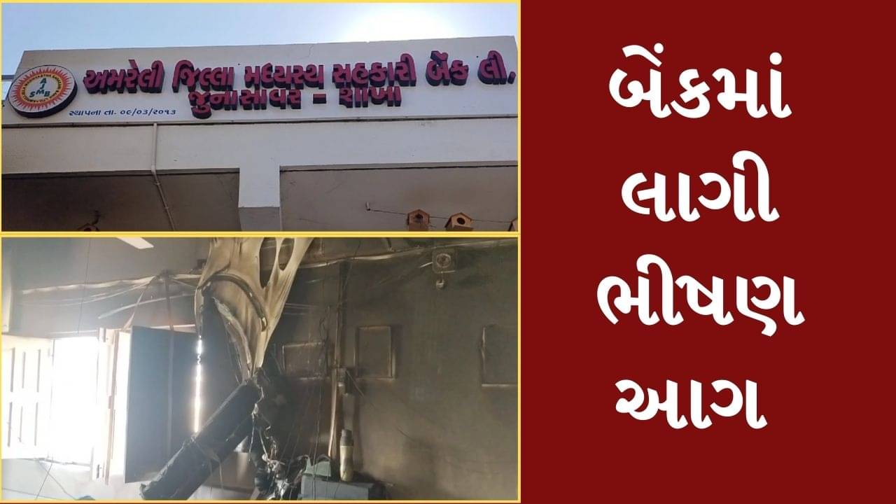 Amreli : સાવરકુંડલાના જૂના સાવર ગામે મધ્યસ્થ બેંકમાં લાગી ભીષણ આગ, જુઓ Video
