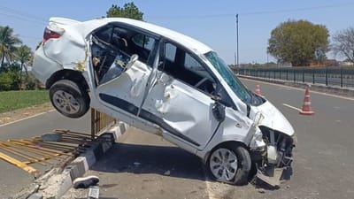 Rajkot : પોરબંદર રાજકોટ નેશનલ હાઈવે પર ડમ્પરે કારને અડફેટે, જુઓ Video