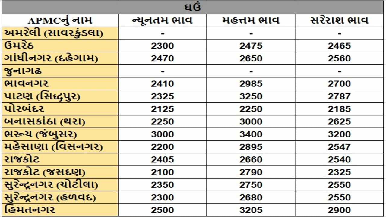 ઘઉંના તા.23-04-2025ના રોજ APMCના ભાવ રૂ.2100 થી 3400 રહ્યા.