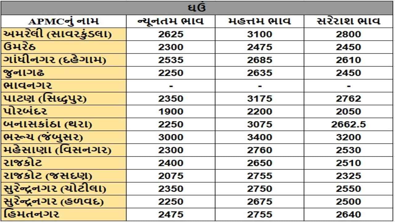 ઘઉંના તા.24-04-2025ના રોજ APMCના ભાવ રૂ.1900 થી 3400 રહ્યા.