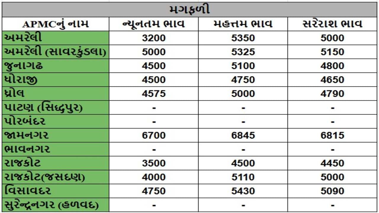 મગફળીના તા.29-04-2025ના રોજ APMCના ભાવ રૂ.3200 થી 6845 રહ્યા.