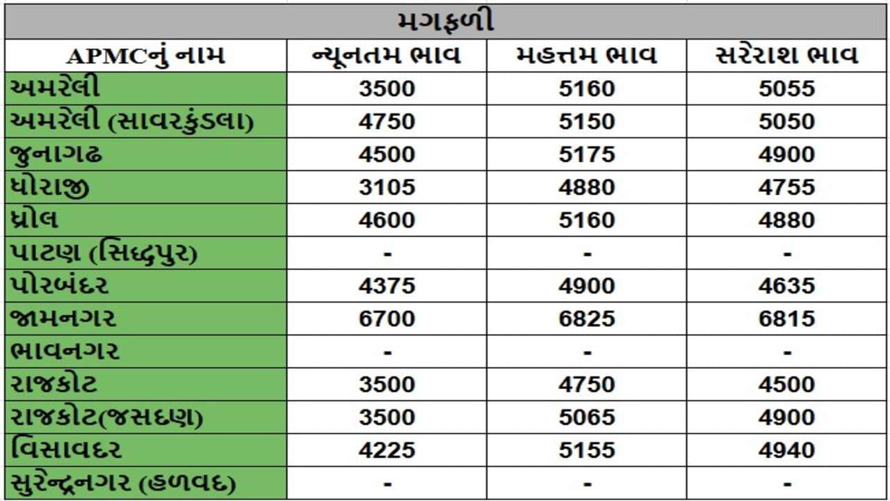 મગફળીના તા.24-04-2025ના રોજ APMCના ભાવ રૂ.3105 થી 6825 રહ્યા.