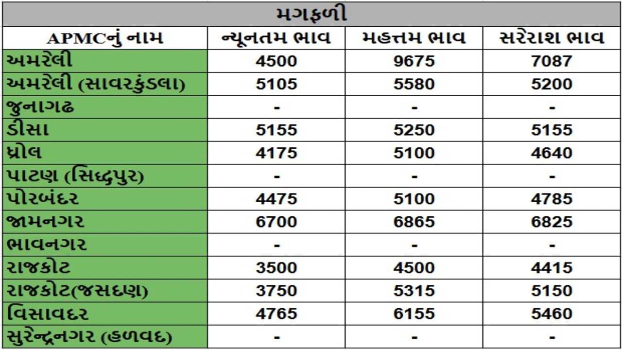 મગફળીના તા.16-04-2025ના રોજ APMCના ભાવ રૂ.3500 થી 9675 રહ્યા.