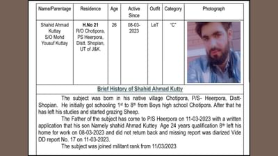 આ ઘટનામાં મોહમ્મદ યુસુફ કુટ્ટયના પુત્ર શાહિદ કુટ્ટયને ઢેર કરવામાં આવ્યો હતો. તે છોટીપોરા હીરપોરા, શોપિયાનો નિવાસી હતો અને તે એલઈટી, કેટ-એમાં 08 માર્ચ, 2023ના રોજ જોડાયો હતો.  ( આ સ્ટોરીમાં દર્શાવેલા ફોટા તમને ભારે વિચલિત કરી શકે છે. નબળા મનના લોકો અને પોચા હ્રદયના લોકોએ આ સ્ટોરીના હવે પછીના ફોટા ના જોવા માટે સલાહ આપવામાં આવે છે.)