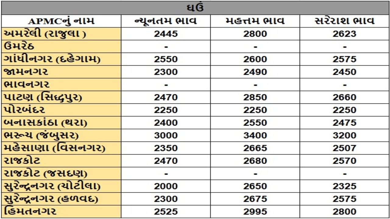 ઘઉંના તા.20-05-2025ના રોજ APMCના ભાવ રૂ.2000 થી 3400 રહ્યા.