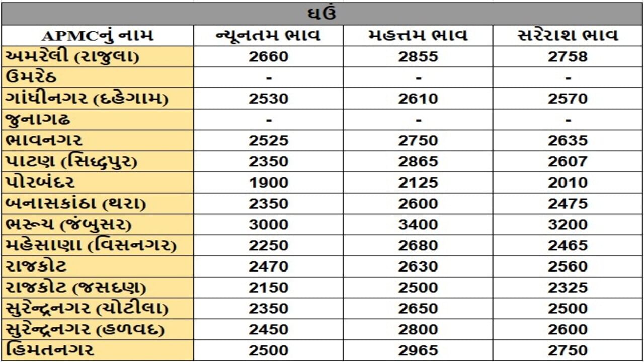 ઘઉંના તા.23-05-2025ના રોજ APMCના ભાવ રૂ.1900 થી 3400 રહ્યા.