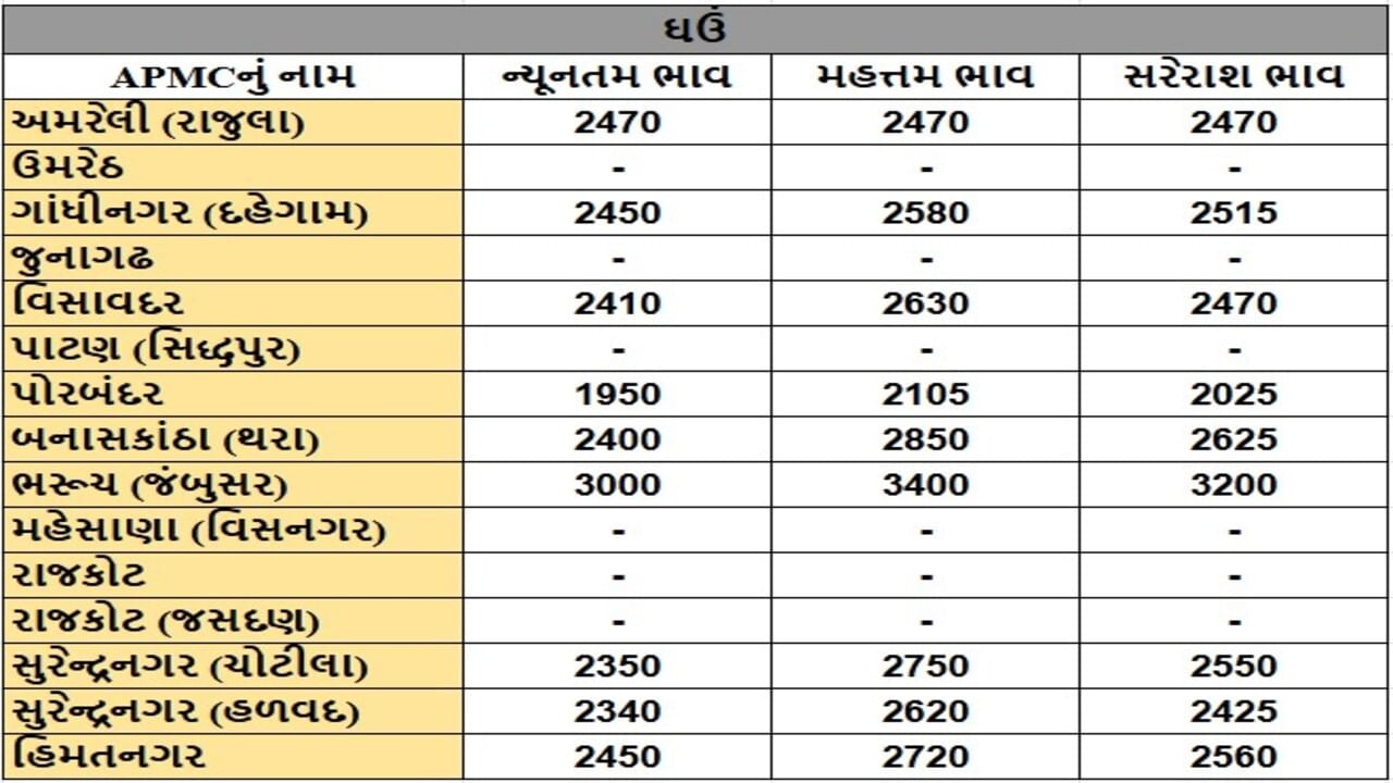 ઘઉંના તા.08-05-2025ના રોજ APMCના ભાવ રૂ.1950 થી 3400 રહ્યા.