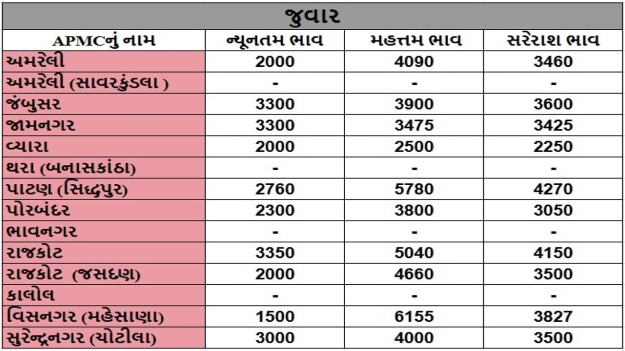 જુવારના તા.22-05-2025ના રોજ APMCના ભાવ રૂ.1500 થી 6155 રહ્યા.