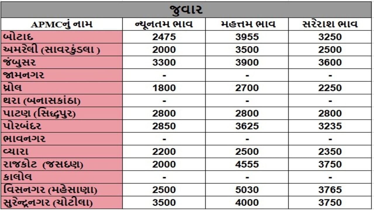 જુવારના તા.14-05-2025ના રોજ APMCના ભાવ રૂ.1800 થી 5030 રહ્યા.