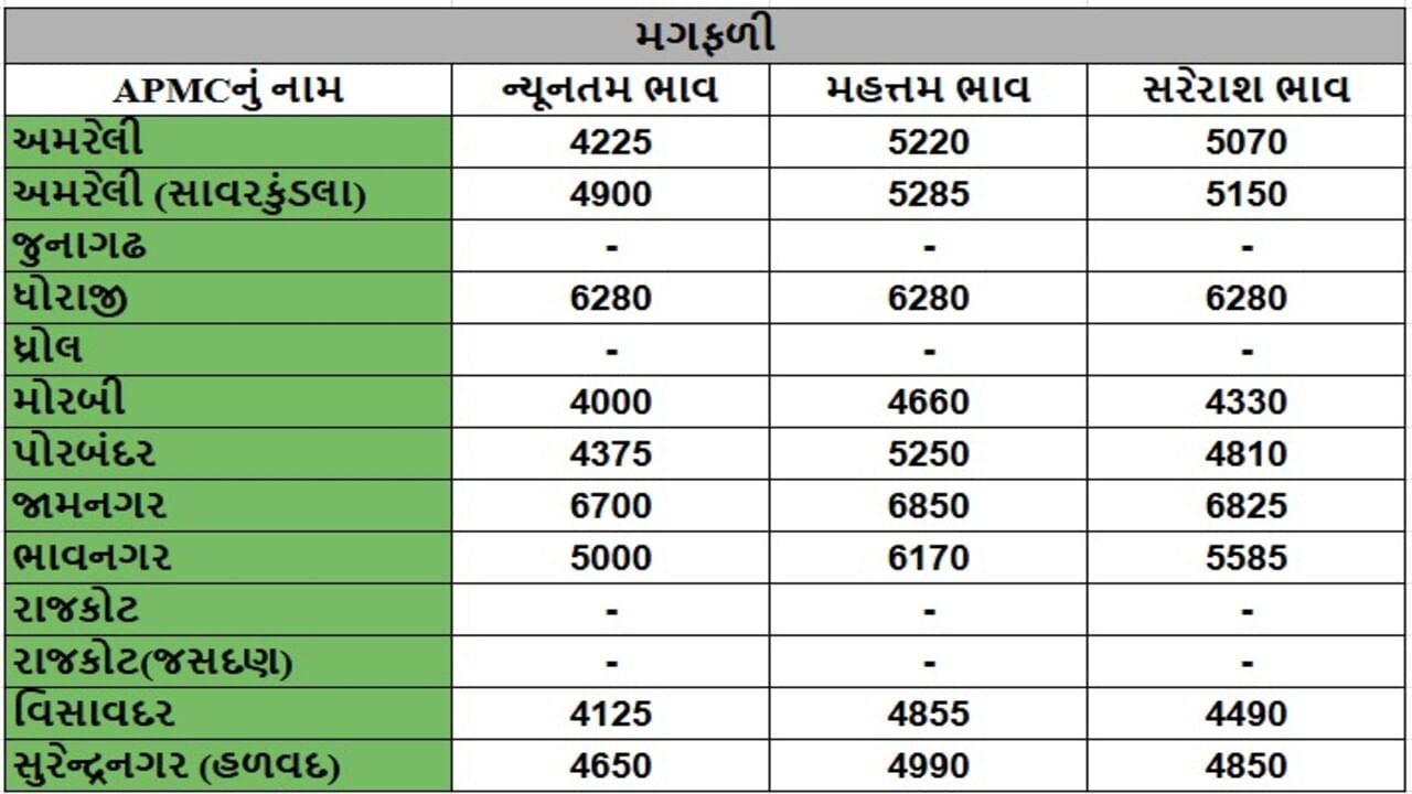 મગફળીના તા.10-05-2025ના રોજ APMCના ભાવ રૂ.4000 થી 6850 રહ્યા.