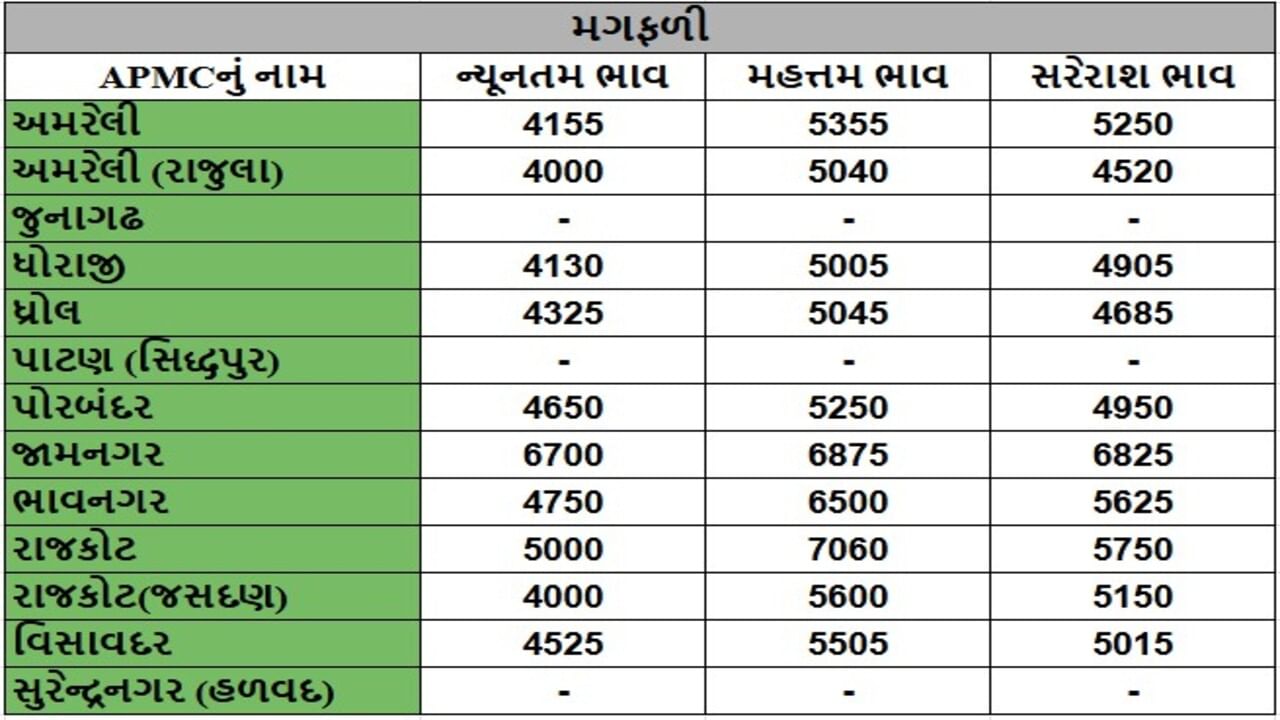 મગફળીના તા.22-05-2025ના રોજ APMCના ભાવ રૂ.4000 થી 7060 રહ્યા.