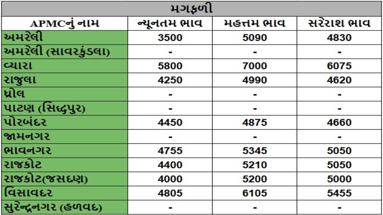 મગફળીના તા.02-05-2025ના રોજ APMCના ભાવ રૂ.3500 થી 7000 રહ્યા.