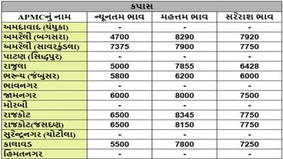 કપાસના તા.24-06-2025ના રોજ APMCના ભાવ રૂ.4700 થી 8345 રહ્યા.