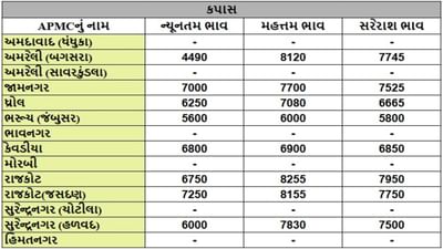 કપાસના તા.16-06-2025ના રોજ APMCના ભાવ રૂ.4490 થી 8255 રહ્યા.