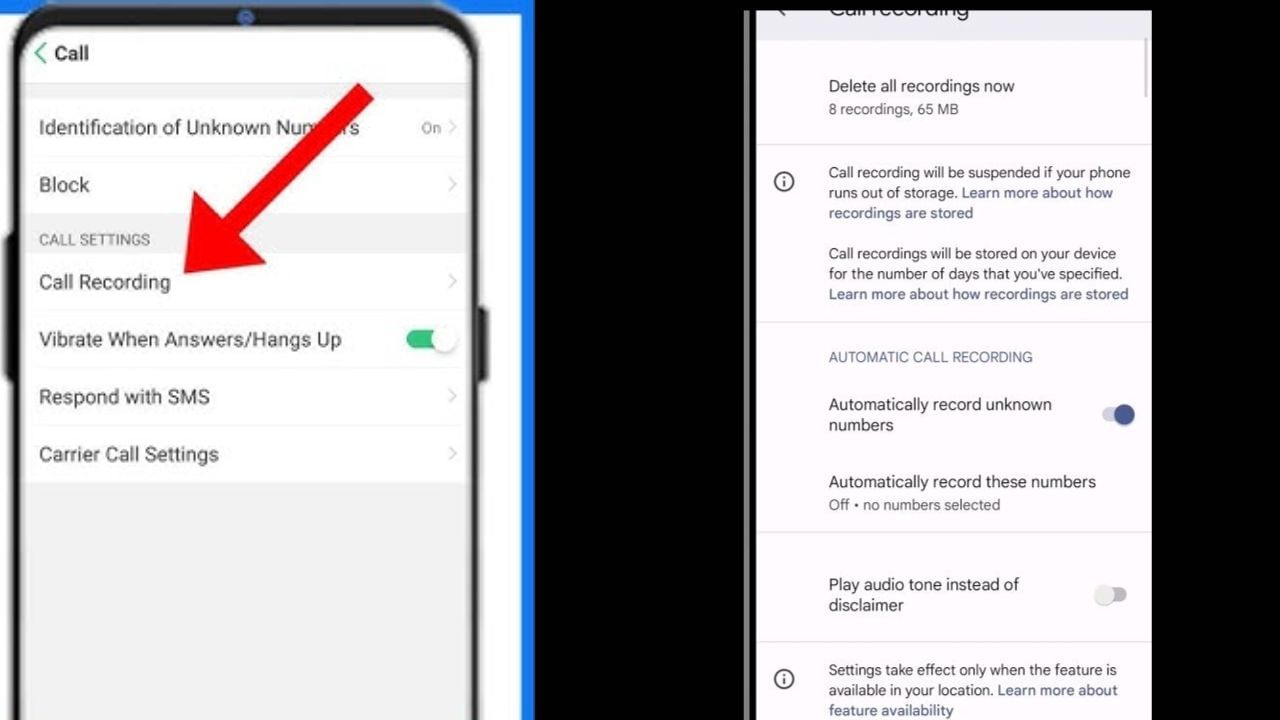 અહીં તમારે કોલ રેકોર્ડિંગ સેટિંગ્સ માટે આપેલા વિકલ્પ પર ક્લિક કરવાનું રહેશે. પછી તમારી સામે ઘણા બધા વિકલ્પો આવશે. આમાંથી તમને ડિસ્ક્લેમરને બદલે પ્લે ઓડિયો ટોનનો વિકલ્પ મળશે. તેની સામે આવતા ટૉગલ પર ક્લિક કરીને તેને બંધ કરો.