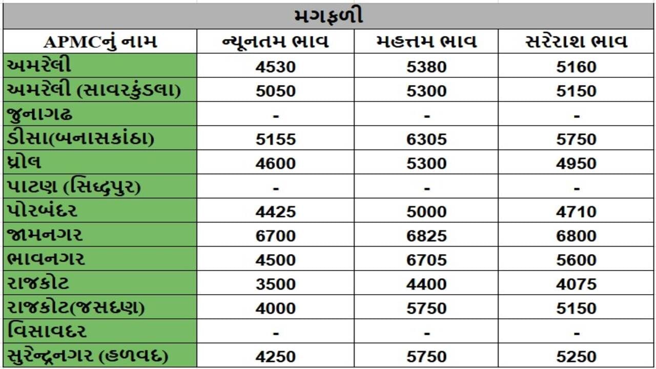 મગફળીના તા.04-06-2025ના રોજ APMCના ભાવ રૂ.3500 થી 6825 રહ્યા.