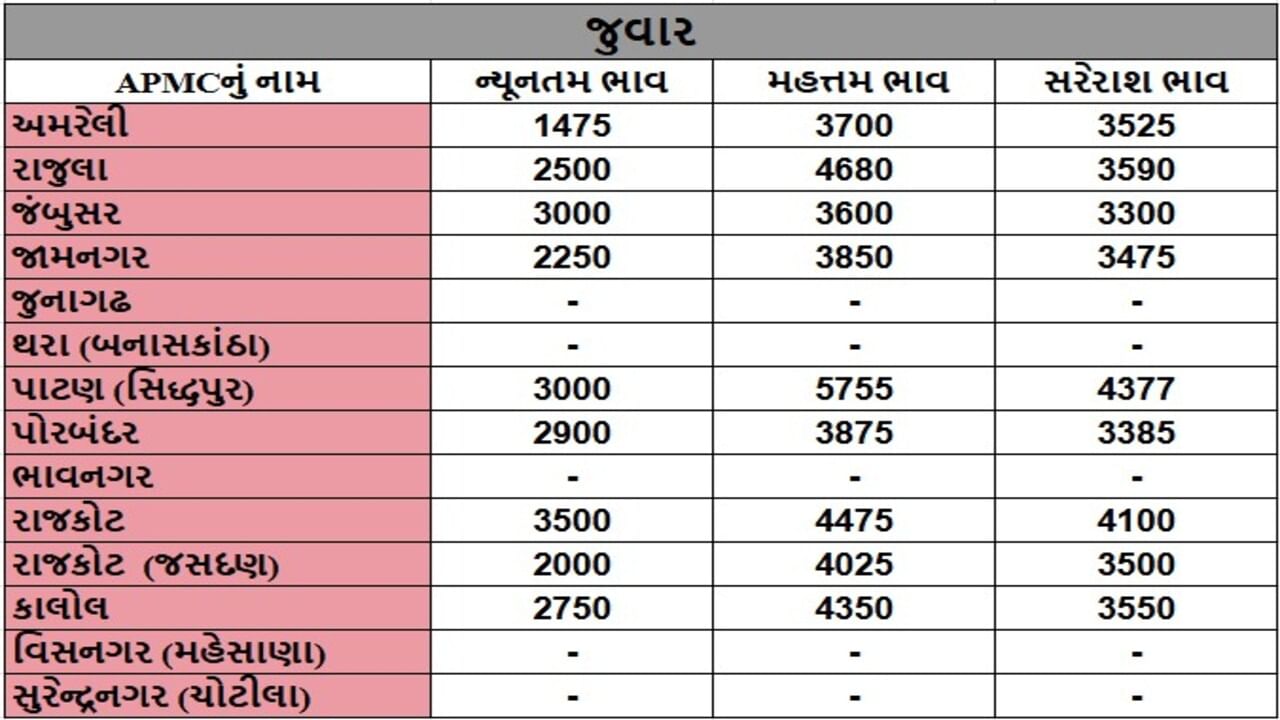 જુવારના તા.22-07-2025ના રોજ APMCના ભાવ રૂ.1475 થી 5755 રહ્યા.