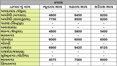 કપાસના તા.18-07-2025ના રોજ APMCના ભાવ રૂ.4075 થી 8500 રહ્યા.