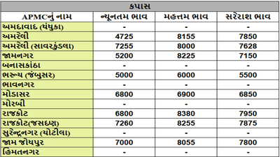કપાસના તા.11-07-2025ના રોજ APMCના ભાવ રૂ.4725 થી 8380 રહ્યા.