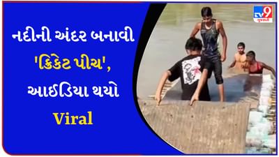 મગજ જોરદાર ચલાવ્યું, પ્લાસ્ટિક ભંગારમાંથી બોટલો કાઢીને બનાવી ક્રિકેટ પીચ, નદીની અંદર રમ્યા ક્રિકેટ, Watch Video