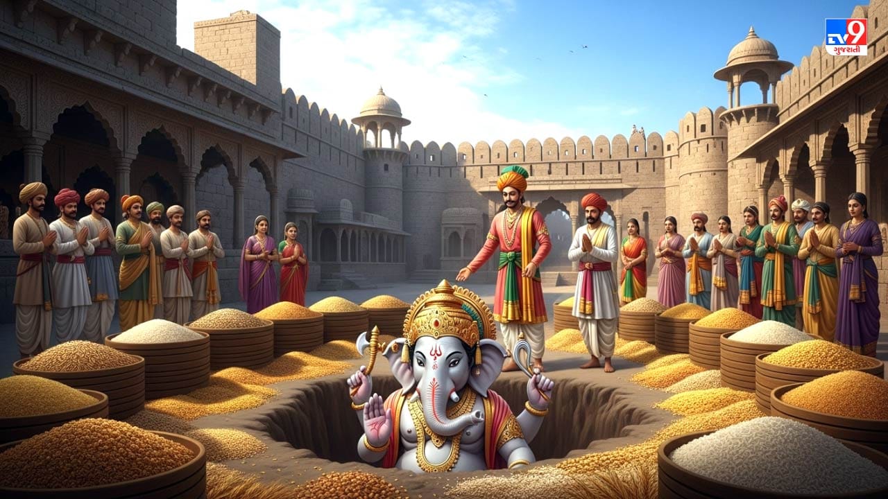 ત્રિનેત્ર મંદિર- આસ્થા નું ચમત્કાર : આગલી સવાર કિલ્લામાં ત્રણ આંખોવાળા ગણેશજીની મૂર્તિ પ્રગટ થઇ અને ગોદામ અનાજથી ભરાઈ ગયા. યુદ્ધ સમાપ્ત થયા પછી, 1300 ઈસવીમાં રાજા હંમીરે ત્રિનેત્ર ગણેશ મંદિરનું  નિર્માણ કરાવી અને ગણેશજીને તેમના સમગ્ર પરિવાર સાથે સ્થાપિત કર્યું.