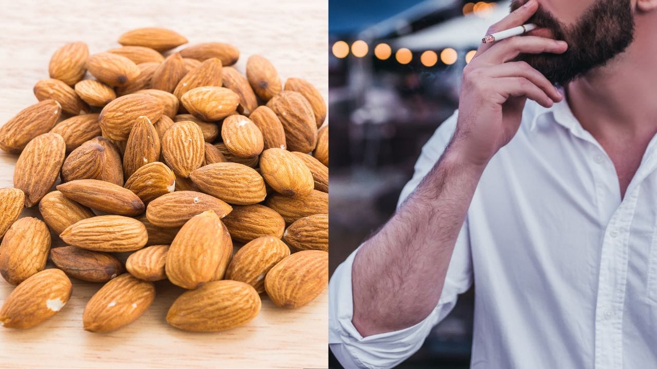 આ પરીક્ષણમાં, યુવાન ધૂમ્રપાન કરનારાઓને દરરોજ 84 ગ્રામ બદામ ખાવાનું કહેવામાં આવ્યું હતું. પરિણામોમાં ઓક્સિડેટીવ ડીએનએ નુકસાનમાં લગભગ 28 ટકા, લિપિડ પેરોક્સિડેશનમાં લગભગ 34 ટકા અને ડીએનએ સ્ટેન્ડ લગભગ 23 ટકાનો ઘટાડો જોવા મળ્યો. આ સાથે, એન્ટીઑકિસડન્ટ એન્ઝાઇમ પ્રવૃત્તિમાં પણ સુધારો થાય છે. આ દર્શાવે છે કે ધૂમ્રપાન જેવી ઉચ્ચ તણાવપૂર્ણ પરિસ્થિતિઓમાં પણ બદામ ખાવાથી કામ કરી શકાય છે. 60 ગ્રામ બદામ મુઠ્ઠીભર કરતાં વધુ છે. તે લગભગ બે સંપૂર્ણ સર્વિંગ અથવા લગભગ 40 થી 45 આખા બદામ જેટલું છે. તેમાં રહેલા બાયોએક્ટિવ સંયોજનો જેમ કે વિટામિન ઇ, ફ્લેવોનોઇડ્સ અને પોલિફેનોલ્સ રક્ષણાત્મક મર્યાદા સુધી પહોંચે છે.
