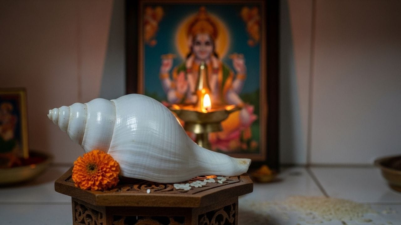 વાસ્તુ શાસ્ત્રમાં શંખને શક્તિશાળી માનવામાં આવે છે. ઘરના મંદિરમાં શંખ રાખવાથી વાસ્તુ દોષ દૂર થાય છે, પરંતુ તે પર્યાવરણને પણ શુદ્ધ કરે છે.