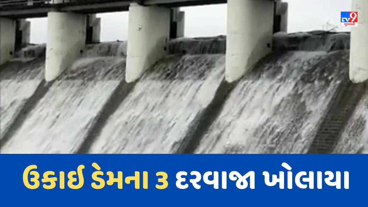 Tapi : ઉકાઈ ડેમમાં સતત પાણીની આવક, જળસ્તર વધતા 3 દરવાજા ખોલાયા, જુઓ Video